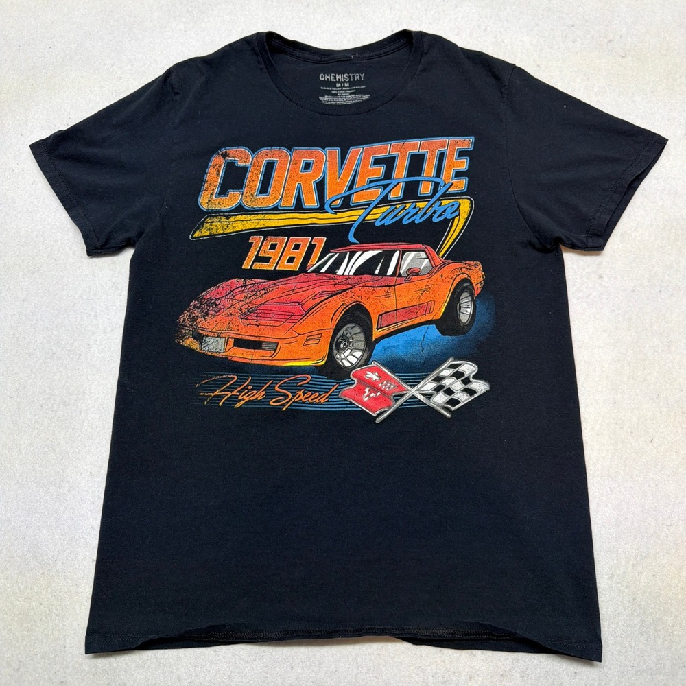 Chemistry Corvette Turbo 1981 Graphic Tee Mens Size M Black Short‎ Sleeve Shirt